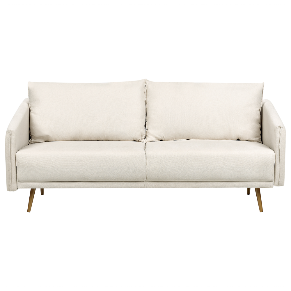 Divano Velluto Beige 3 Posti Schienale Imbottito Gambe In Metallo Dorato Retrò Glam