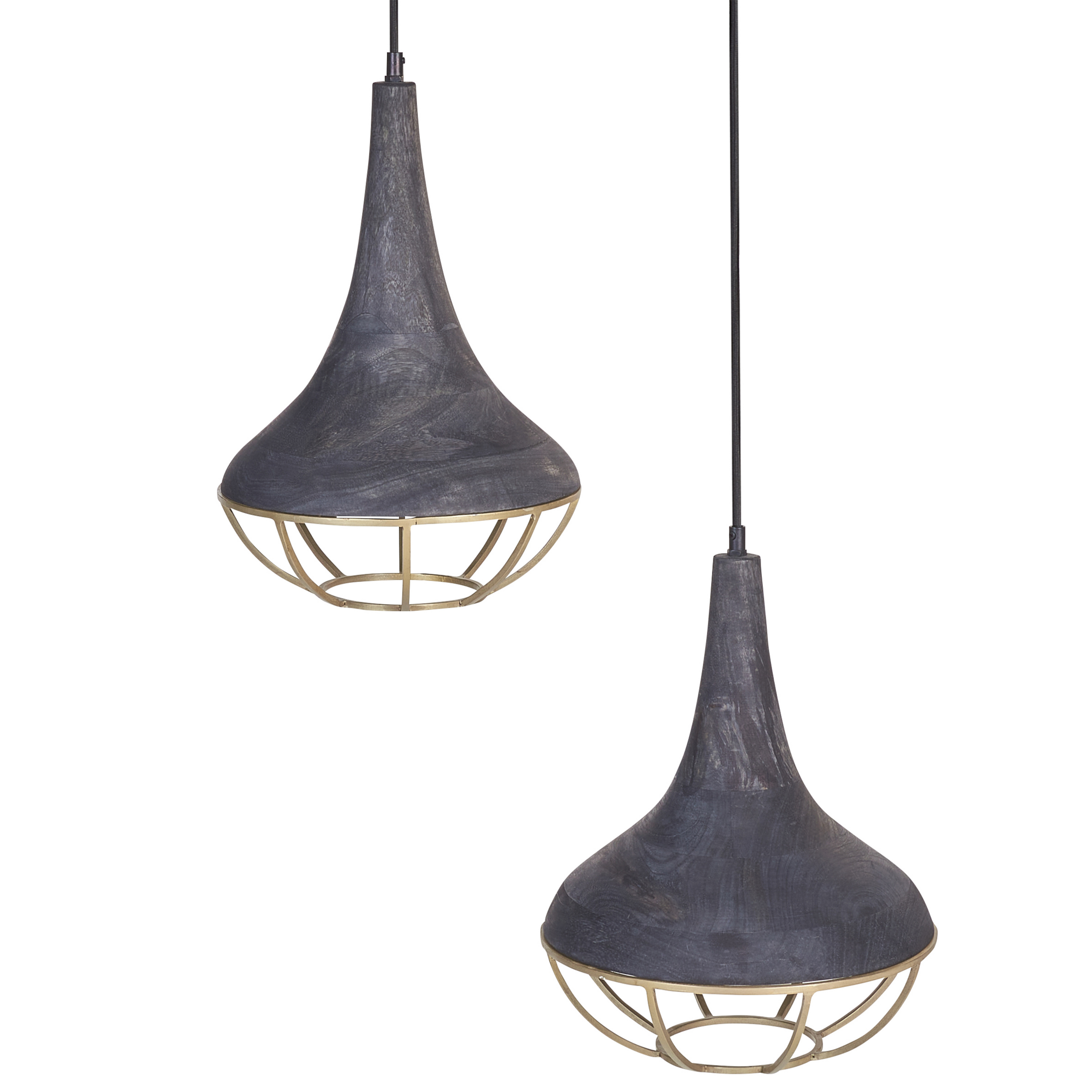 Hanglamp 2 lichten mangohout zwart/koper BAGMATI