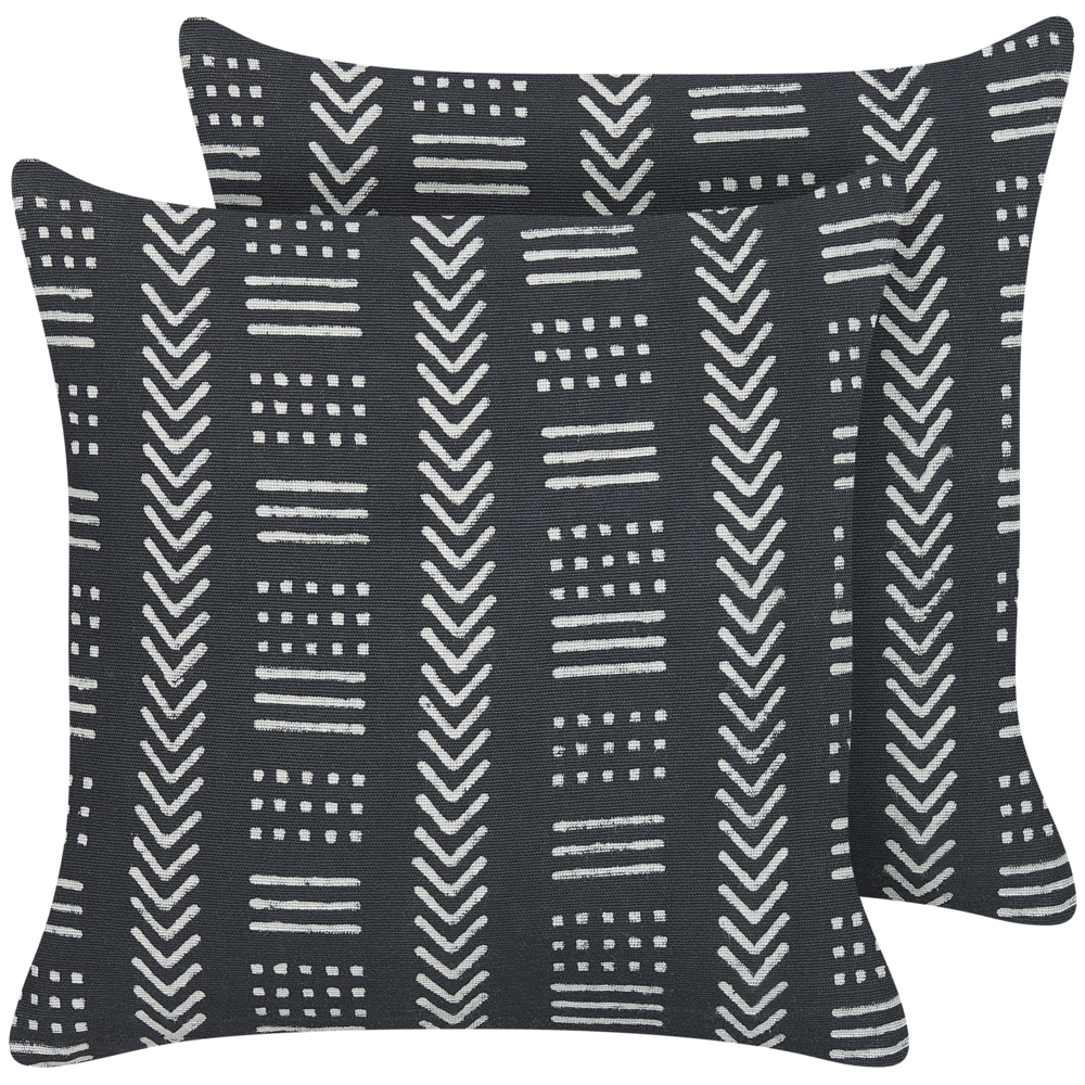 Image of Set di 2 cuscini decorativi cotone bianco e nero 45 x 45 cm motivo geometrico stampa blocchi stile boho accessori