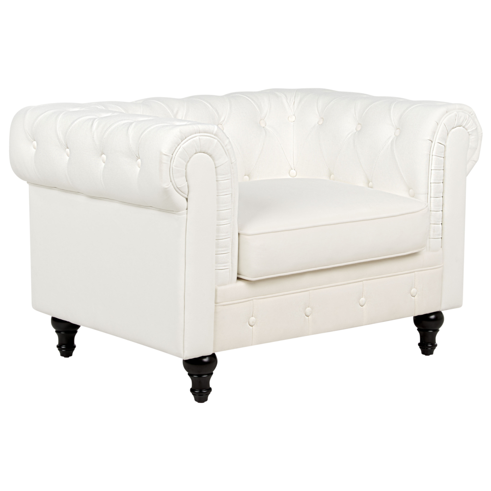 Image of Poltrona vintage in tessuto bianco sporco Gambe Legno Scuro Contemporanea