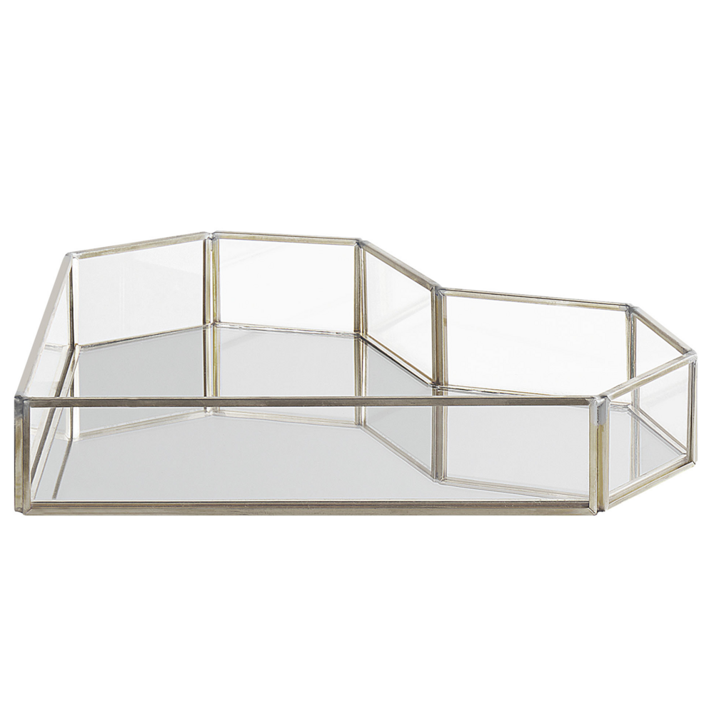 Image of Vassoio decorativo argento acciaio inox e vetro specchiato a forma di cuore 28 x 20 cm pezzo per gioielli candele