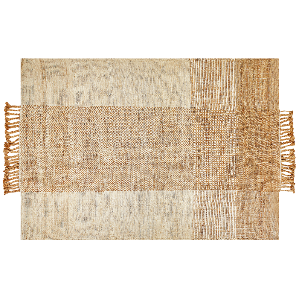 Tappeto in juta beige 160 x 230 cm con nappe motivo geometrico intrecciato a mano stile bohémien per soggiorno camera da letto