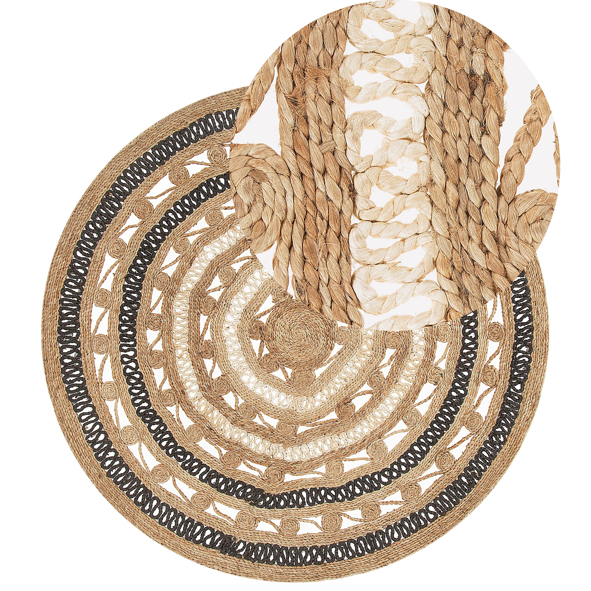 Vloerkleed jute beige/zwart ⌀ 140 cm GOYNE