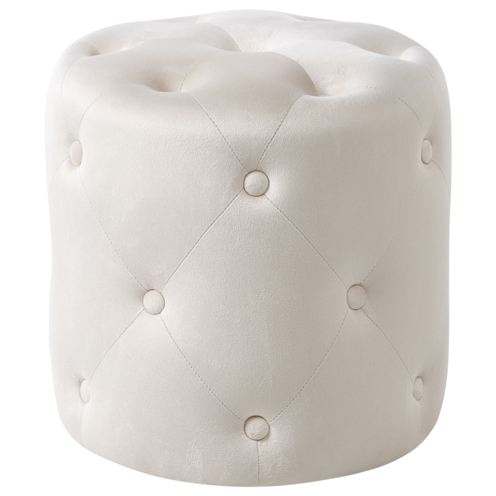 Pouf elegante in velluto di colore beige trapuntato stile classico moderno