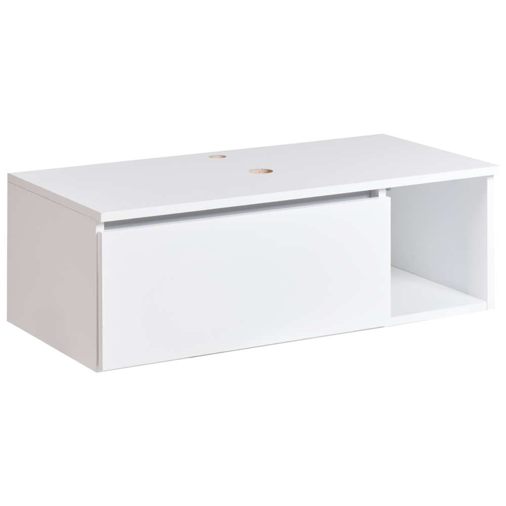 Image of Mobile da bagno a parete MDP bianco 80 x 40 cm Frontale scanalato con 2 ripiani Fori pretagliati