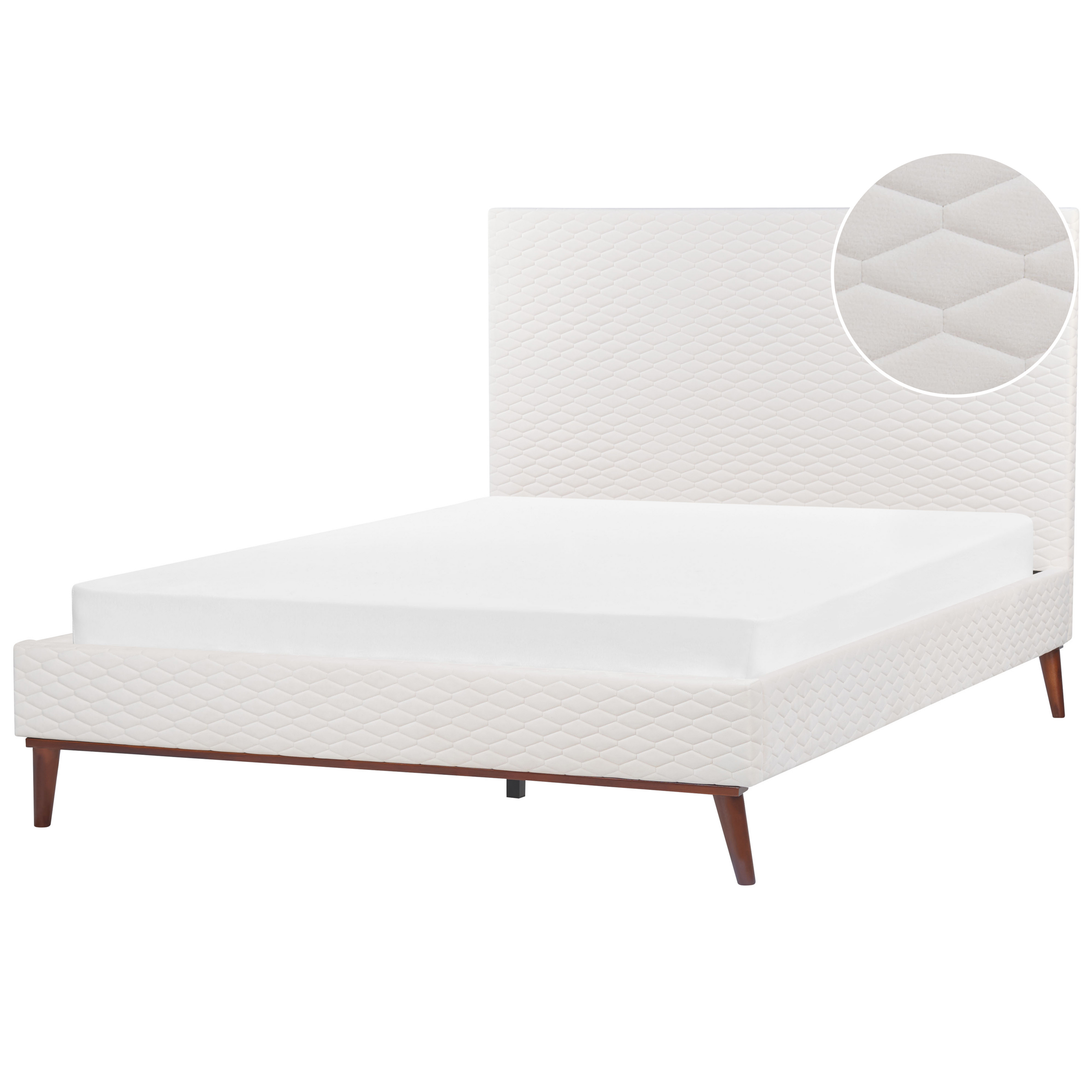 Beliani - Cama de casal em veludo branco creme 160 x 200 cm BAYONNE