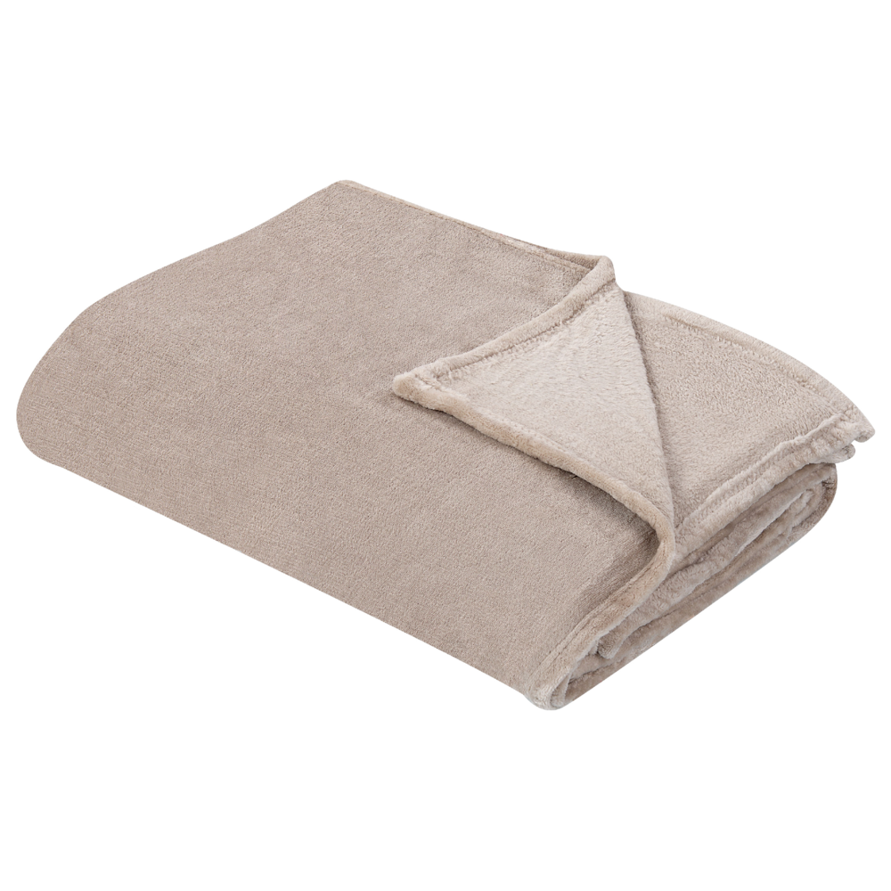 Image of Coperta plaid in poliestere beige 200 x 220 cm morbido durevole letto divano soggiorno stile classico