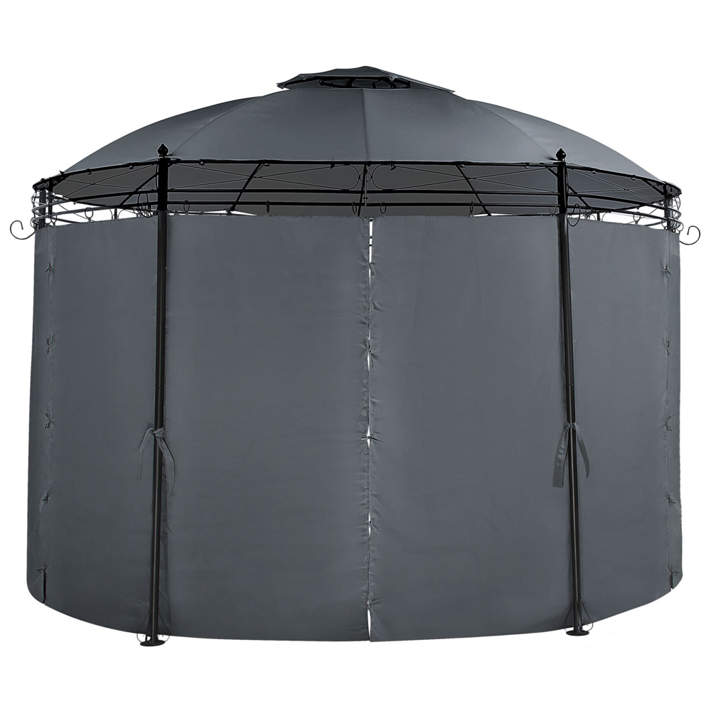 Gazebo Tessuto Grigio Scuro Telaio Acciaio Nero Rotondo 368 Cm Tende Da Giardino-image