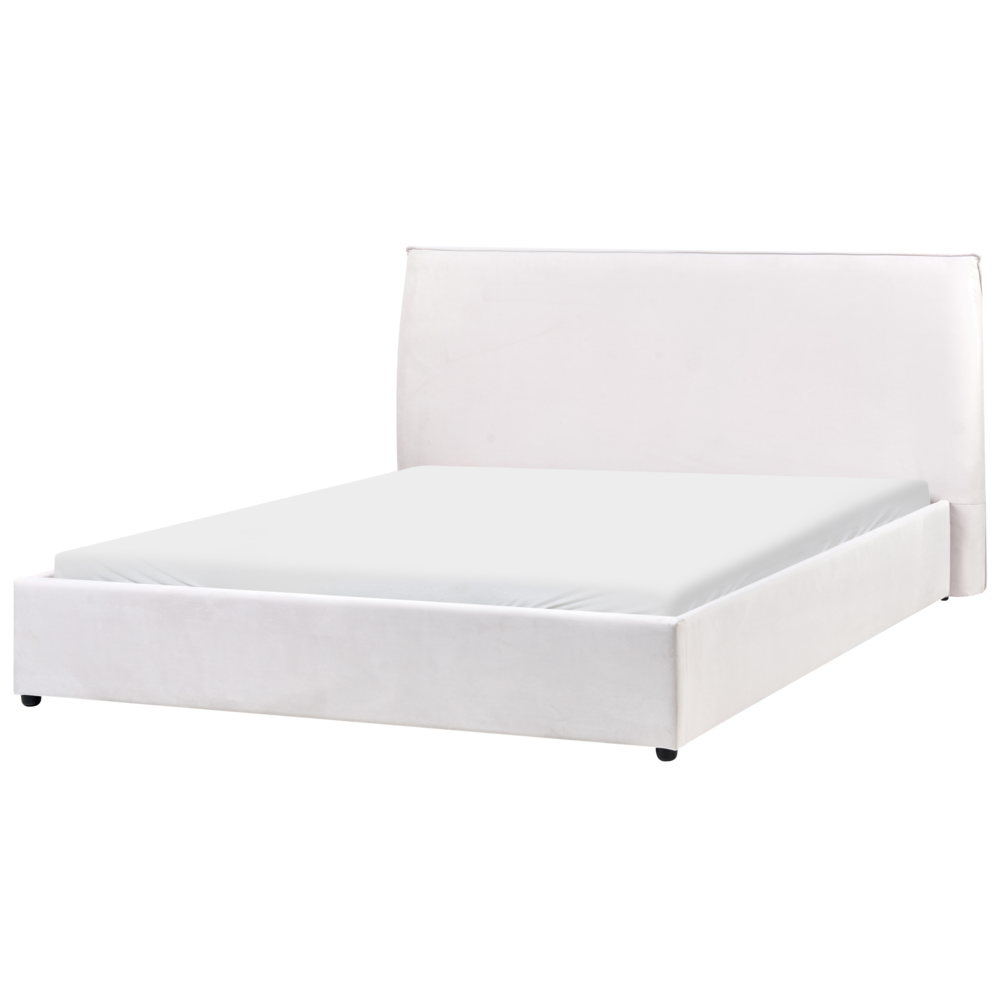 Letto matrimoniale imbottito velluto bianco sporco 160 x 200 cm grande testata classica