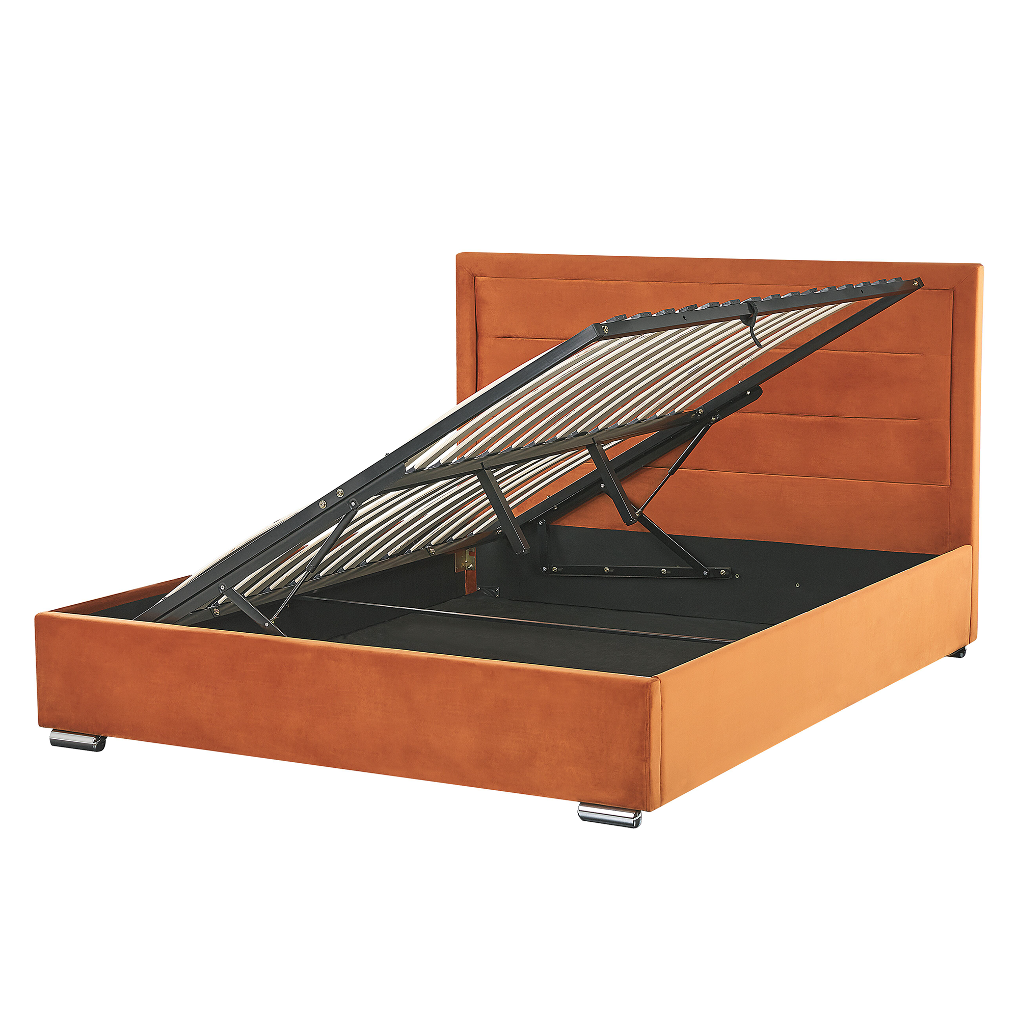 Beliani - Cama de casal com arrumação em veludo laranja 180 x 200 cm ROUEN