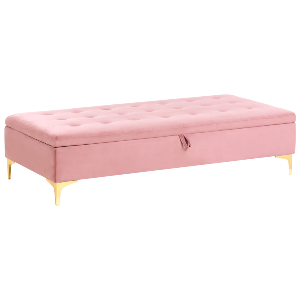 Poggiapiedi rettangolare con contenitore in velluto rosa gambe dorate