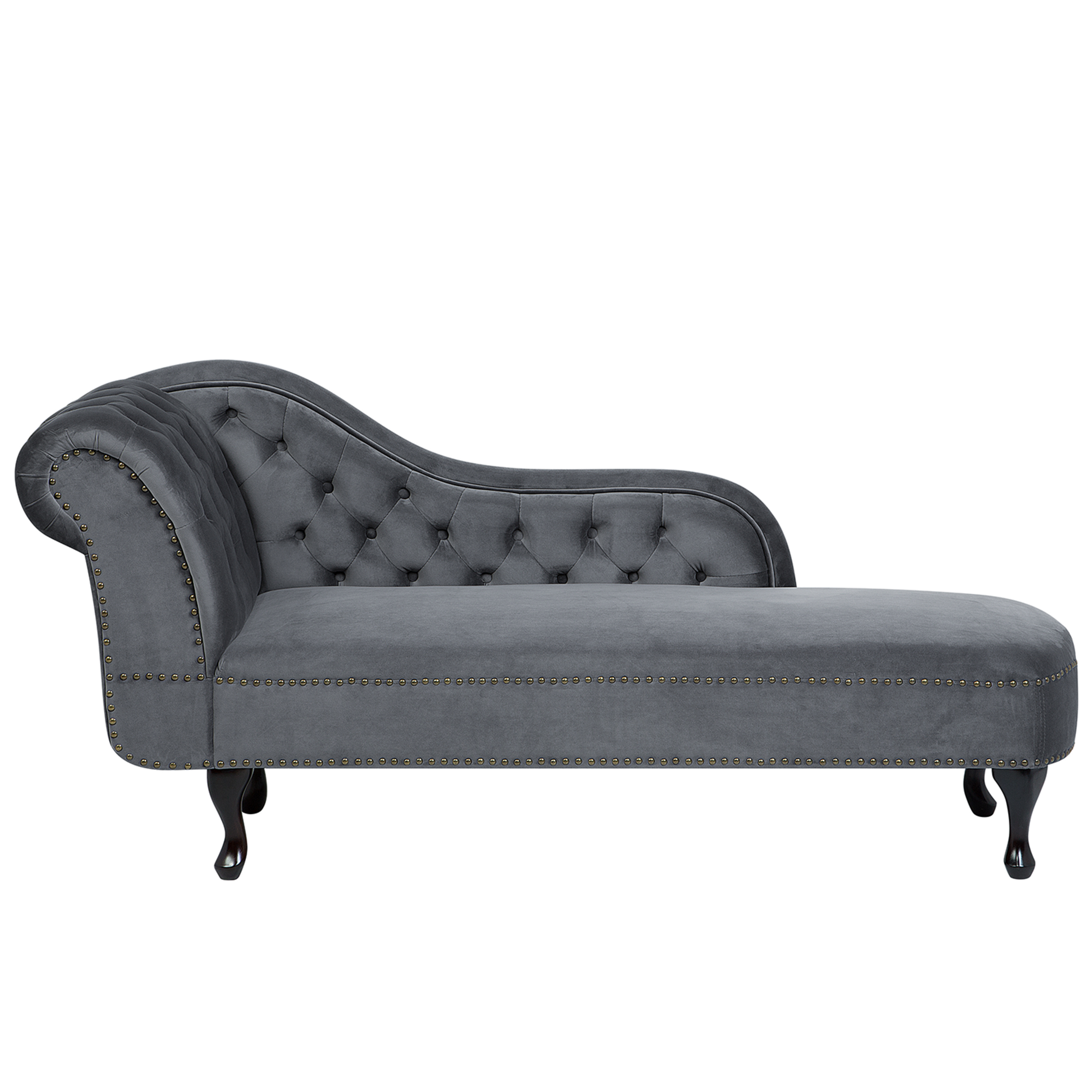 Chaise longue fluweel grijs linkszijdig NIMES