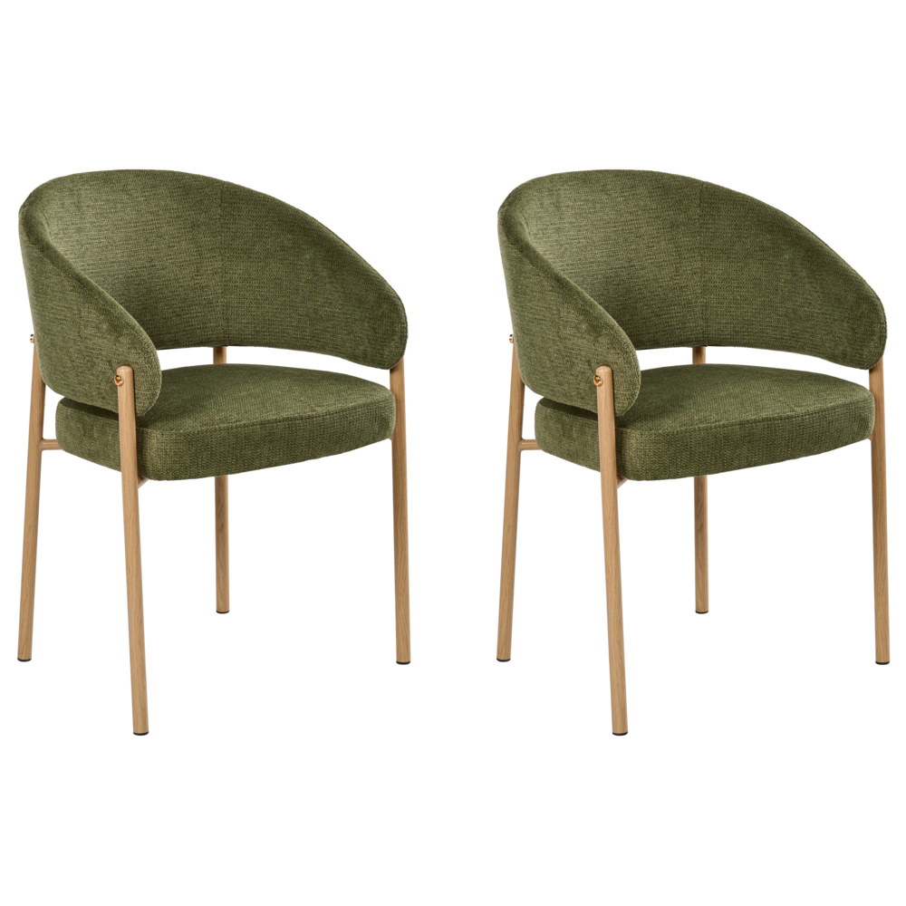 Set di 2 sedie da pranzo Rivestimento in tessuto verde Gambe in metallo curve Base Sala da pranzo