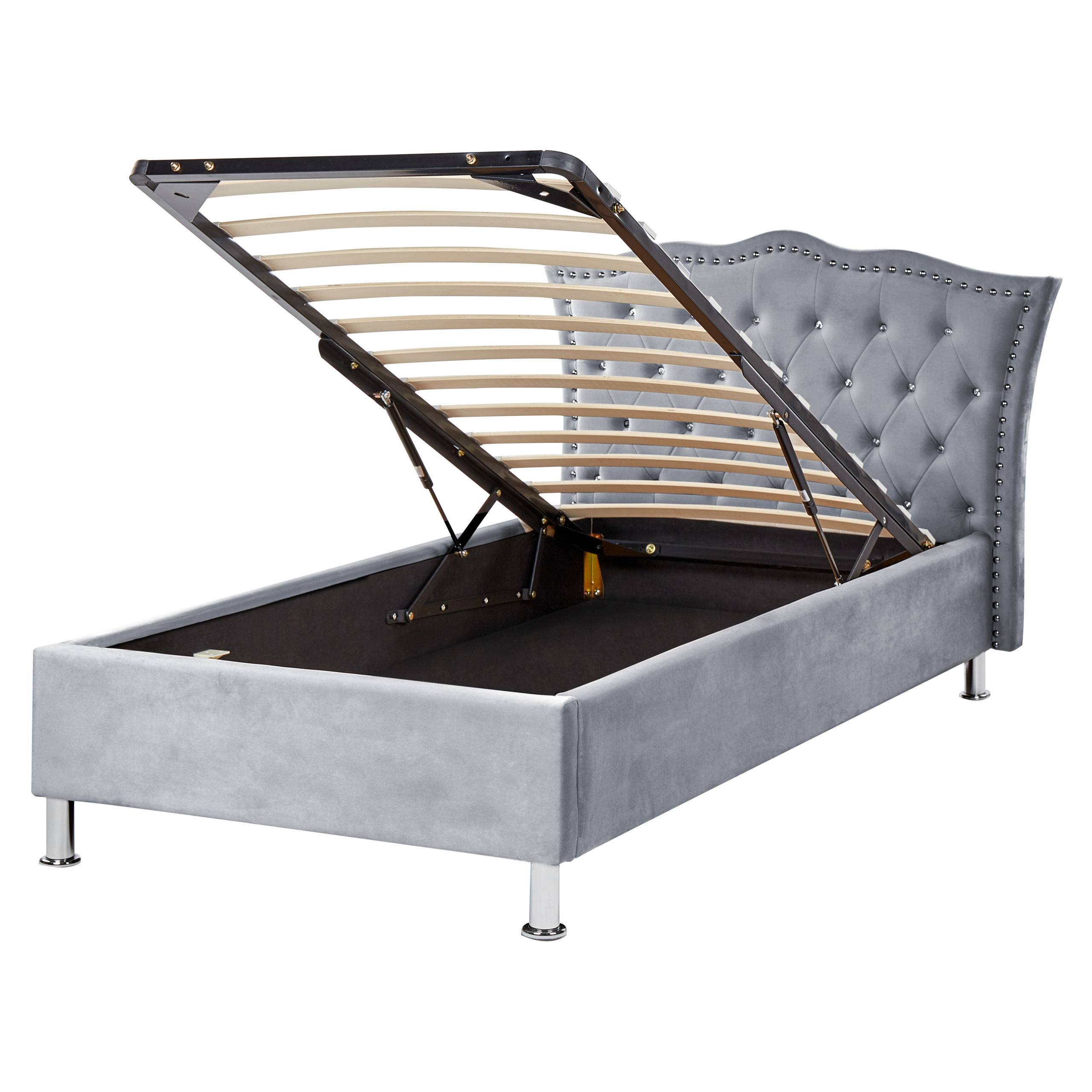 Bed met opbergruimte fluweel grijs 90 x 200 cm METZ