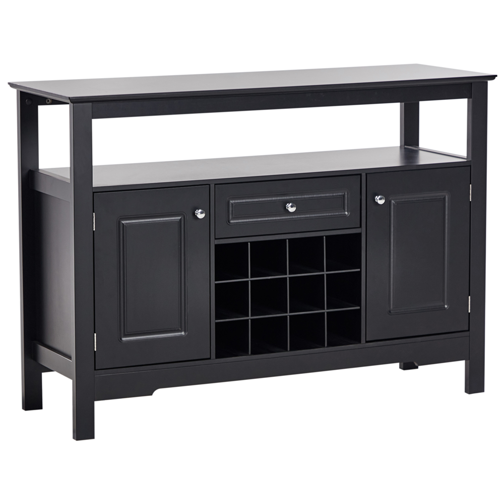 Credenza in MDF nero con frontali in vetro 2 ripiani ad anta cassetto portabottiglie credenza in stile mediterraneo corridoio