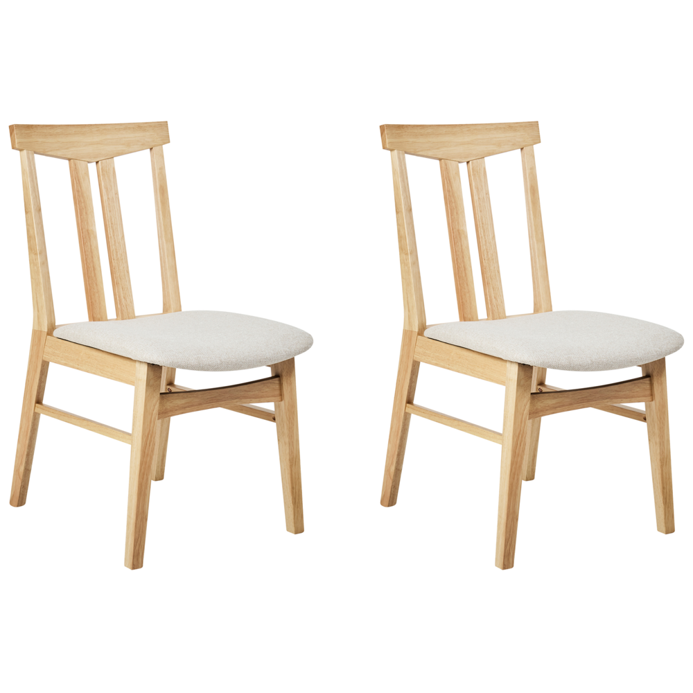Set di 2 sedie da pranzo in tessuto beige con struttura in legno chiaro tradizionali retrò senza braccioli