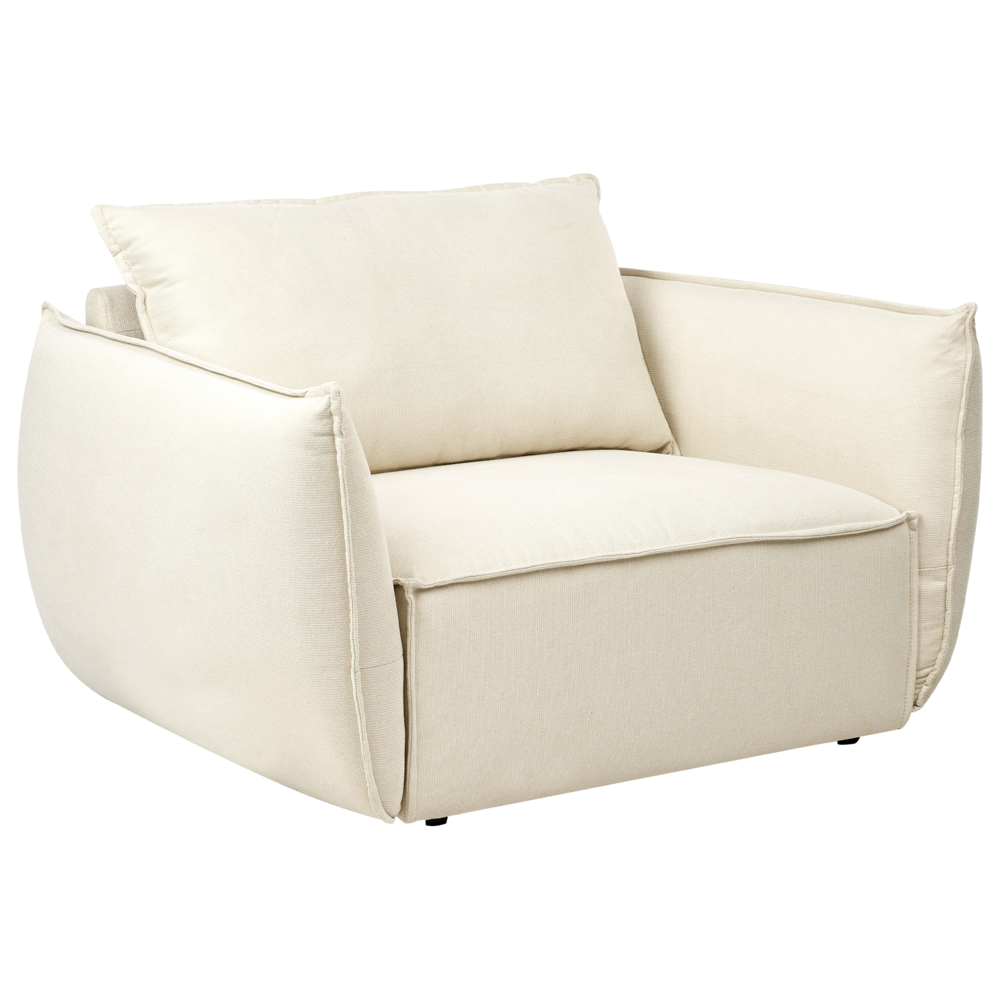 Poltrona Beige Chiaro Rivestimento in tessuto Profilo basso Seduta ampia e profonda Cuscino con schienale Moderno Accogliente