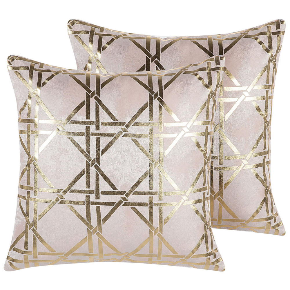 Image of Set di 2 cuscini decorativi Motivo geometrico diamante rosa 45 x 45 cm stampa Accessori decorativi glamour