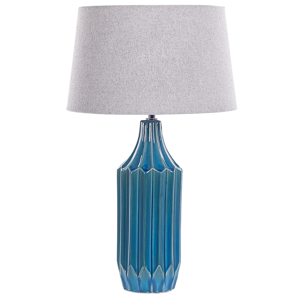 Image of Lampada da tavolo abat jour in ceramica con base a coste e paralume in tessuto illuminazione d&#39;ambiente Lampada da tavolo da comodino