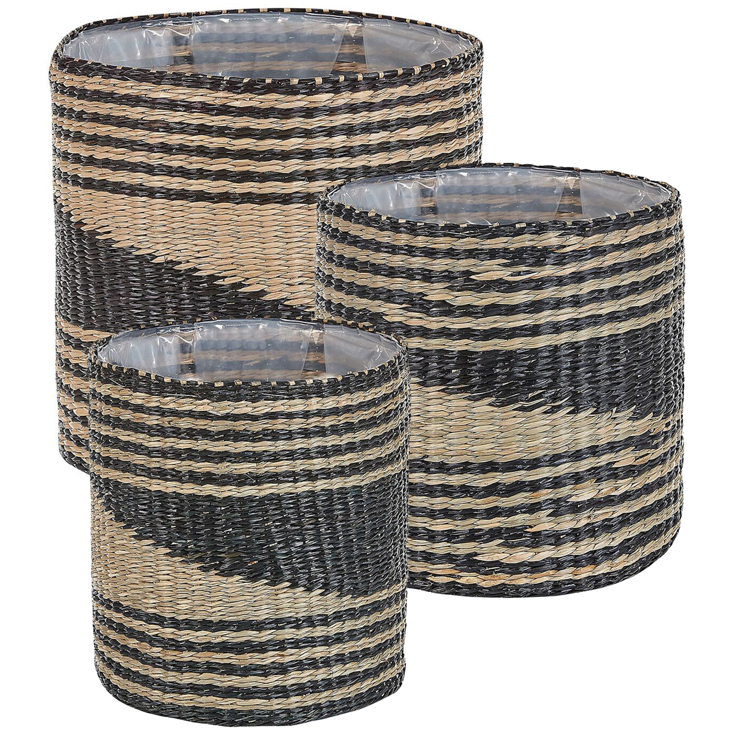 Bloempot set van 3 naturel/zwart RATTAIL