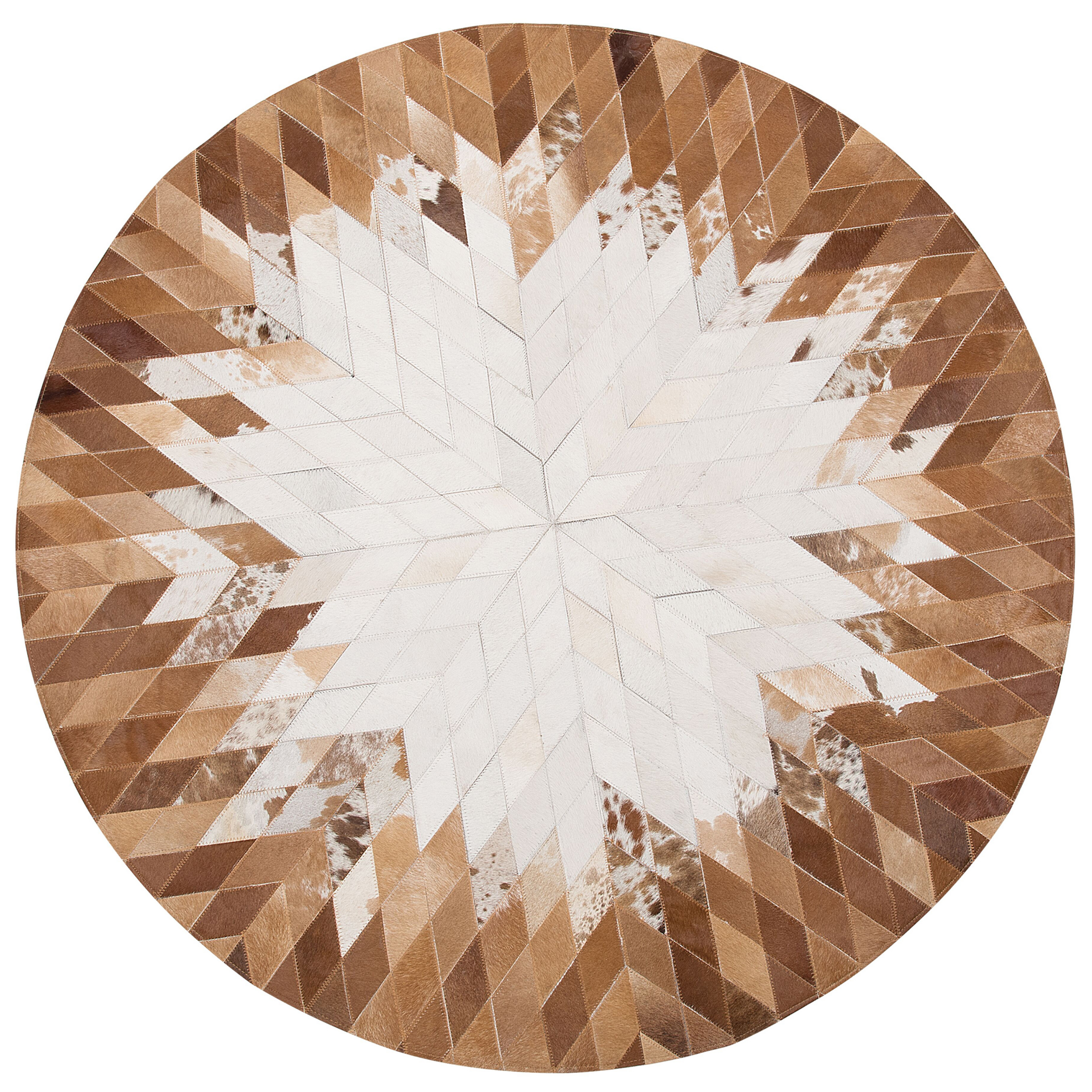 Leren Vloerkleed Bruin/Wit ⌀ 140 cm KELES