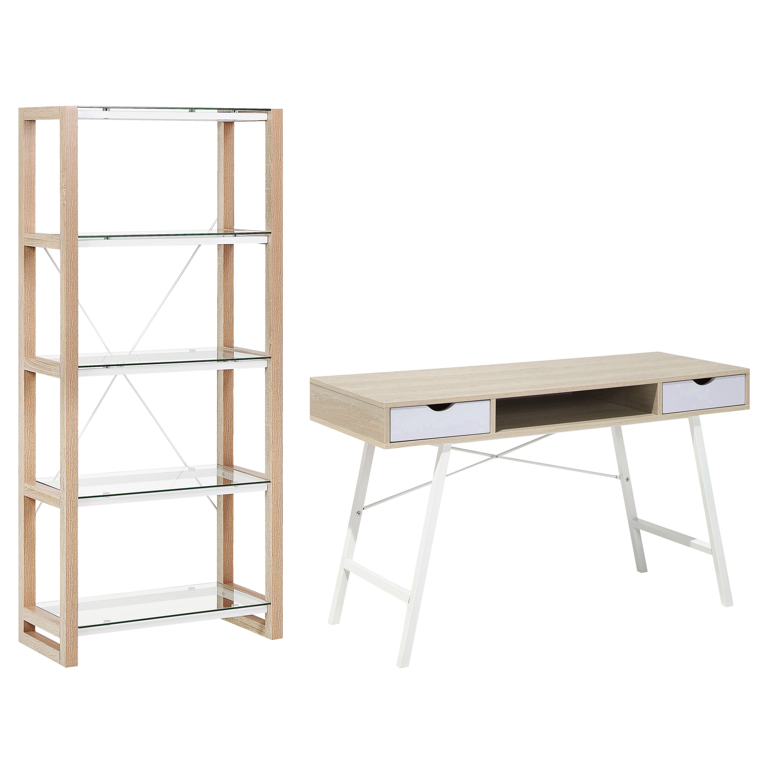 Bureauset licht hout en wit JENKS/CLARITA
