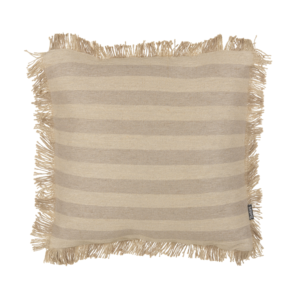 Image of Cuscino in iuta sfoderabile con imbottitura con bordo decorativo a righe 45 x 45 cm Beige accessori decorativi boho