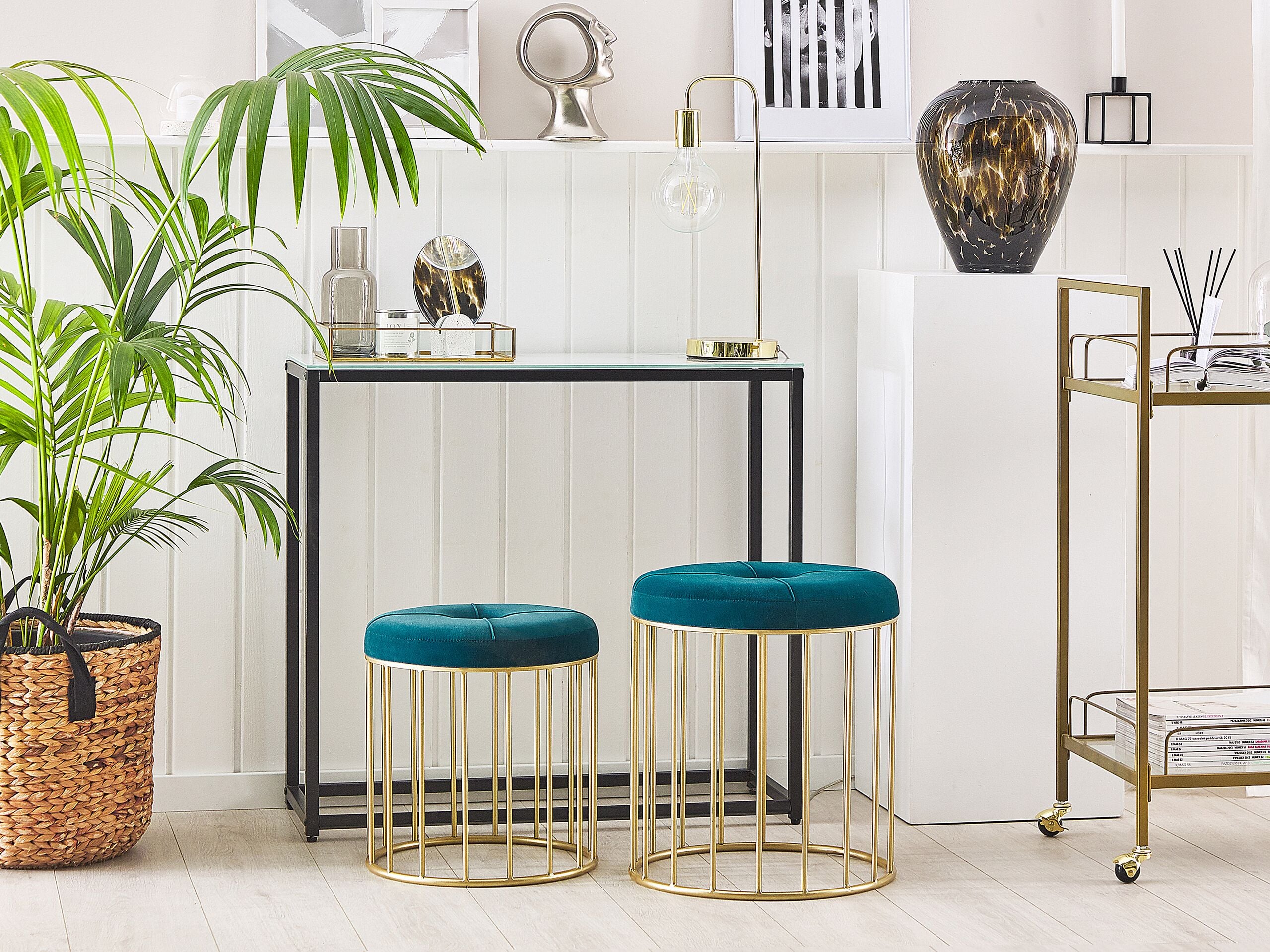 Scaun taburet - Set de 2 scaune taburet LUBBOCK Catifea Albastru verzui