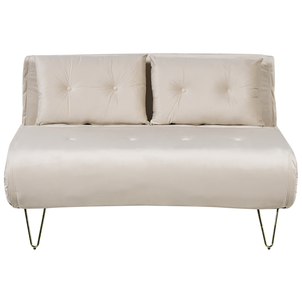 Divano Letto a 2 posti in velluto beige con gambe in metallo senza braccioli 2 cuscini gambe metallo glamour