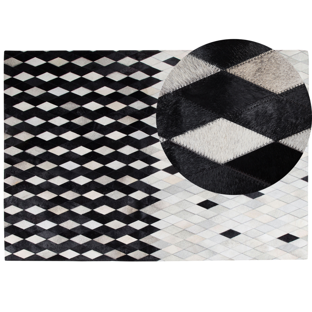 Image of Tappeto Bianco e Nero in Pelle 160 x 230 cm Moderno Patchwork Fatto a Mano