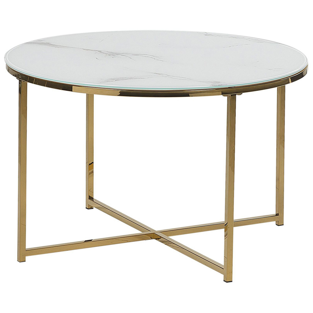 Image of Tavolino Rotondo Effetto Marmo Base dorato Bianco 70 cm Glam Moderno Minimalista