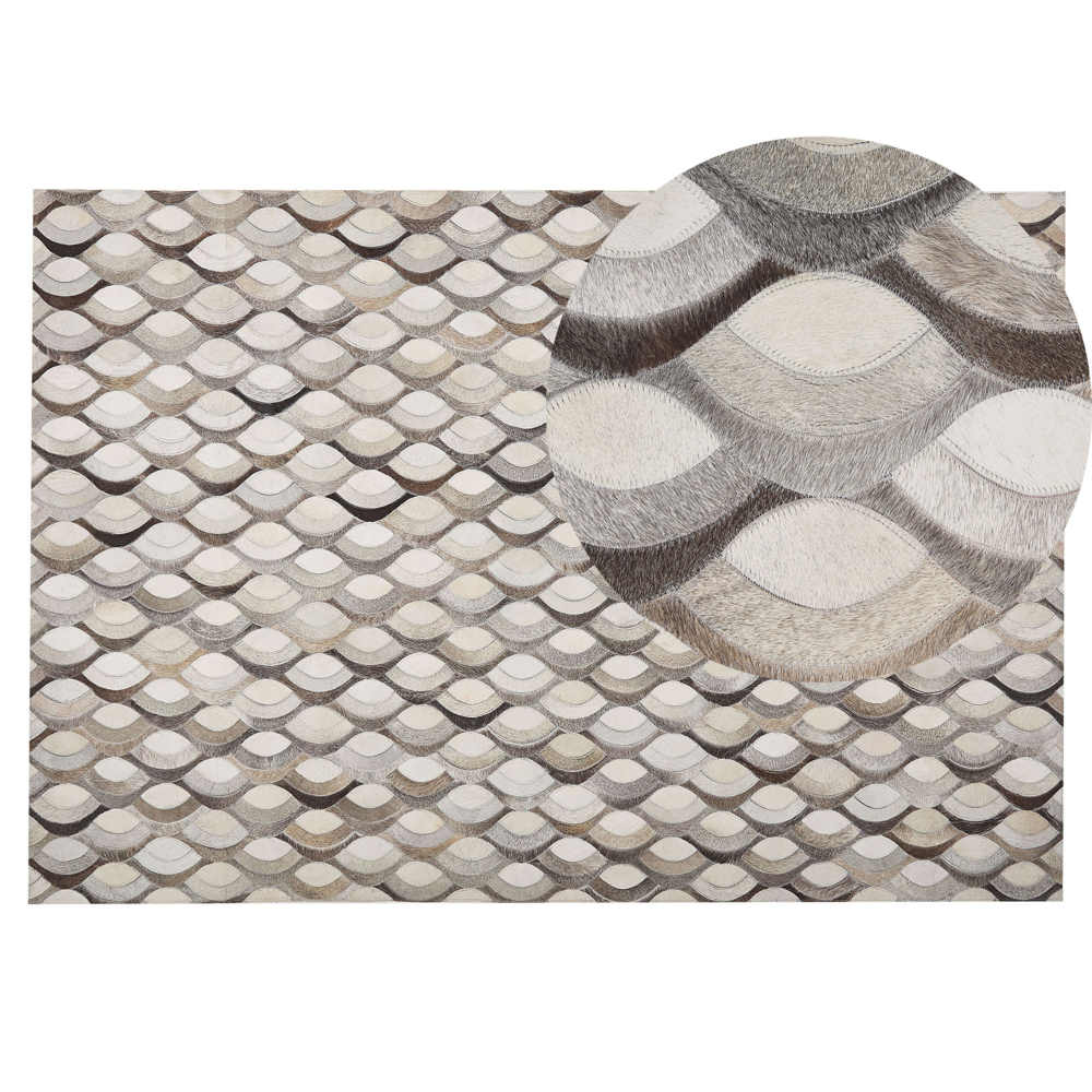 Image of Tappeto tappetino Pelle Bovina Beige e Marrone 140 x 200 cm Motivo Patchwork Intreccio Retro