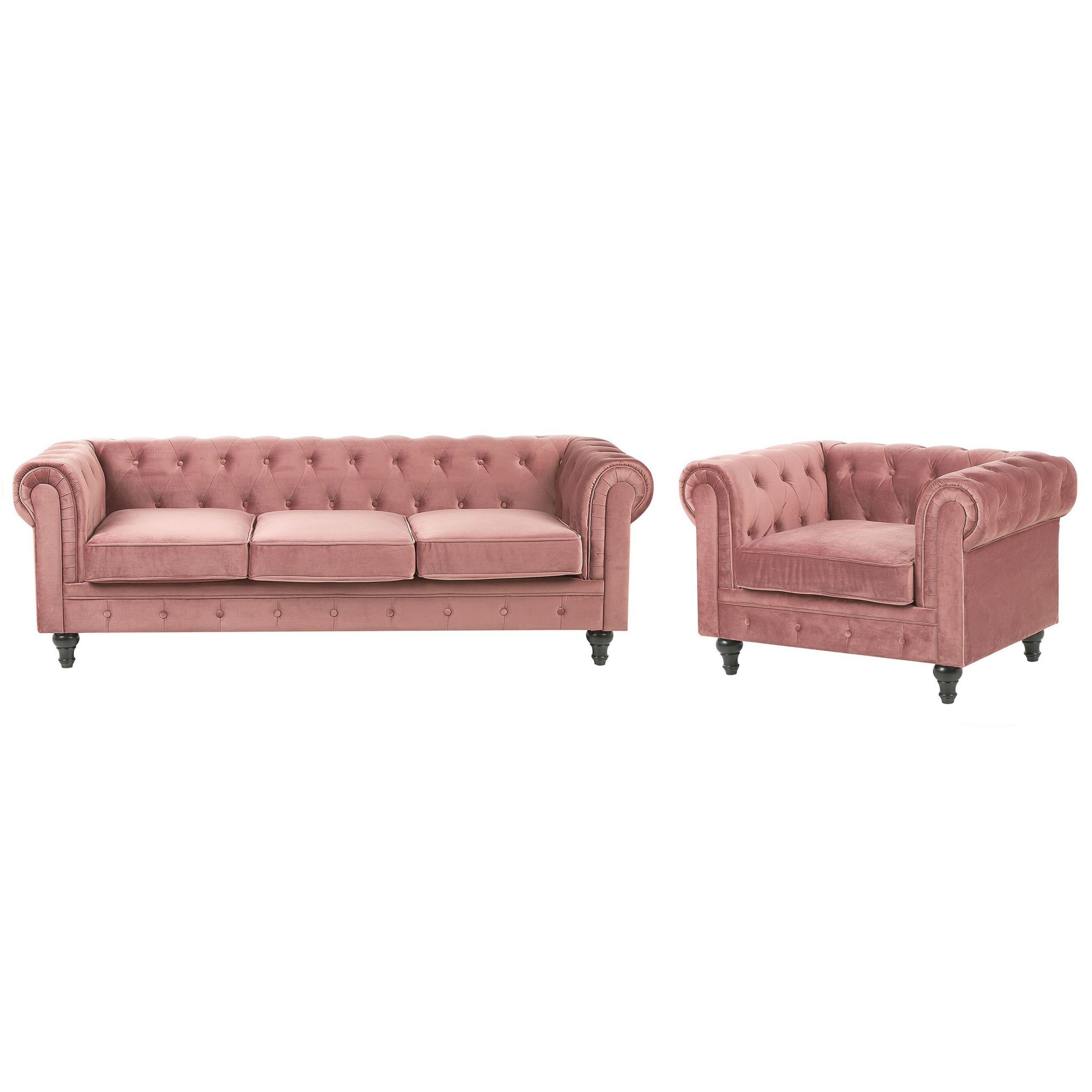 Bankenset fluweel roze CHESTERFIELD
