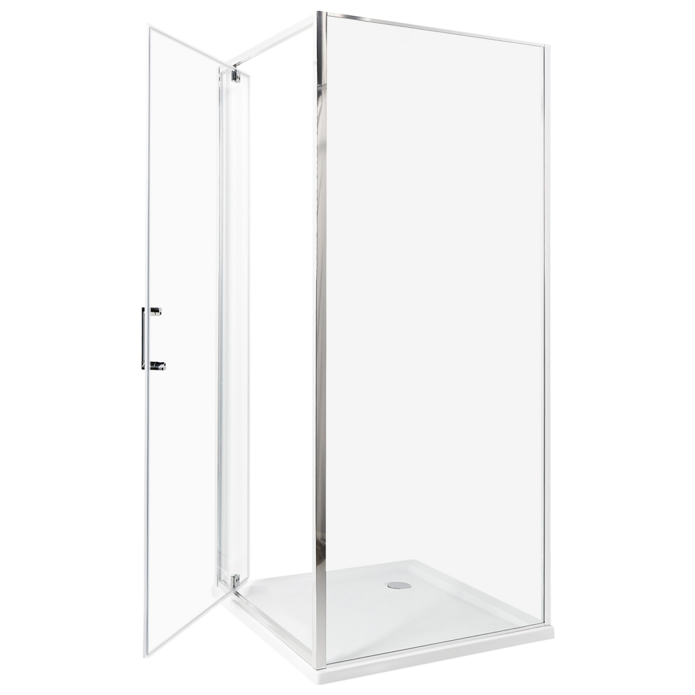 Box Doccia Vetro Temperato Argento Cornice Alluminio Anta Singola Quadrata 80 X 80 X 185 Cm