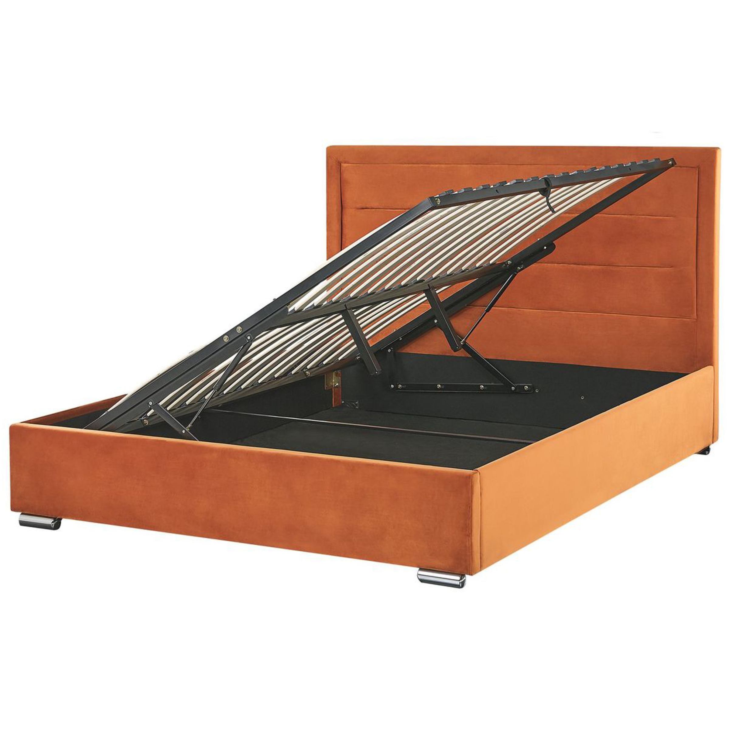 Beliani - Cama de casal com arrumação em veludo laranja 160 x 200 cm ROUEN