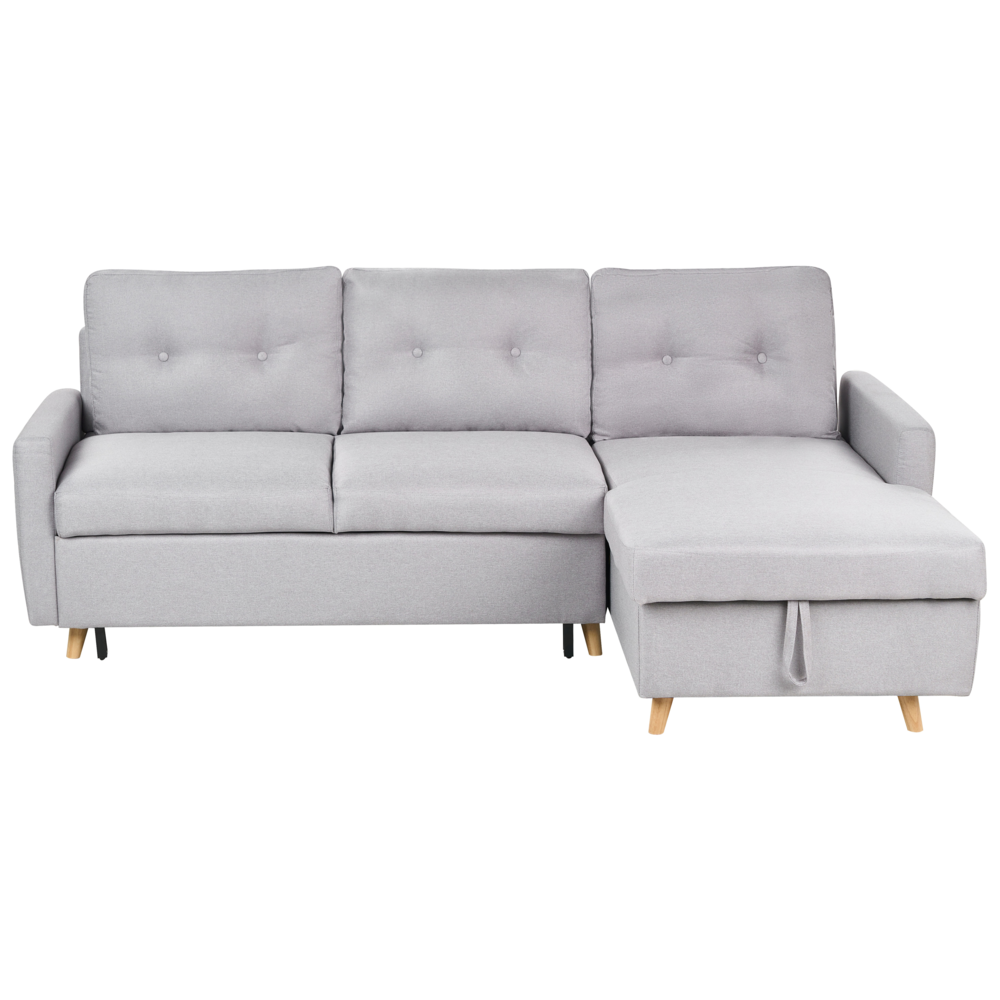 Divano letto angolare in tessuto grigio chiaro 4 posti contenitore a forma di L Orientamento a versione sinistra