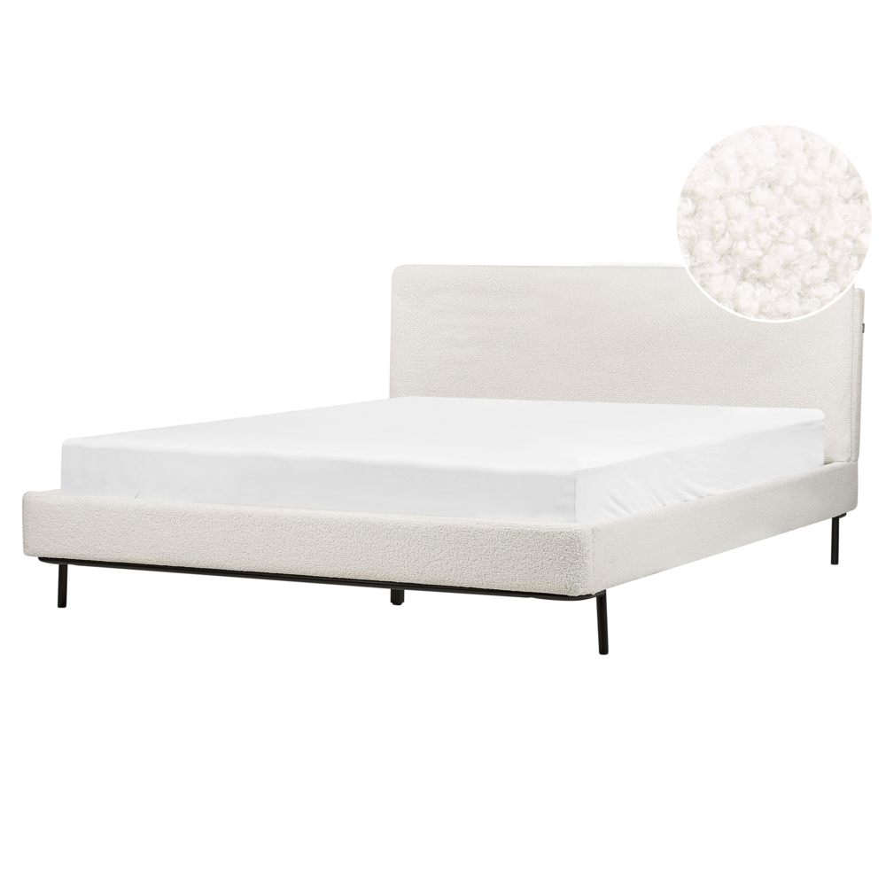 Letto a doghe Bianco Bouclè Imbottito 160 x 200 cm EU Matrimoniale Design Moderno