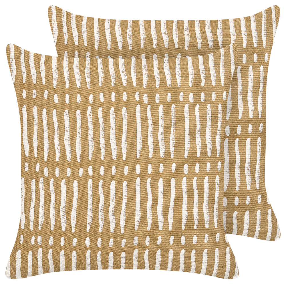 Image of Set di 2 cuscini decorativi cotone beige e bianco 45 x 45 cm motivo geometrico a righe fatto a mano sfoderabile con imbottitura