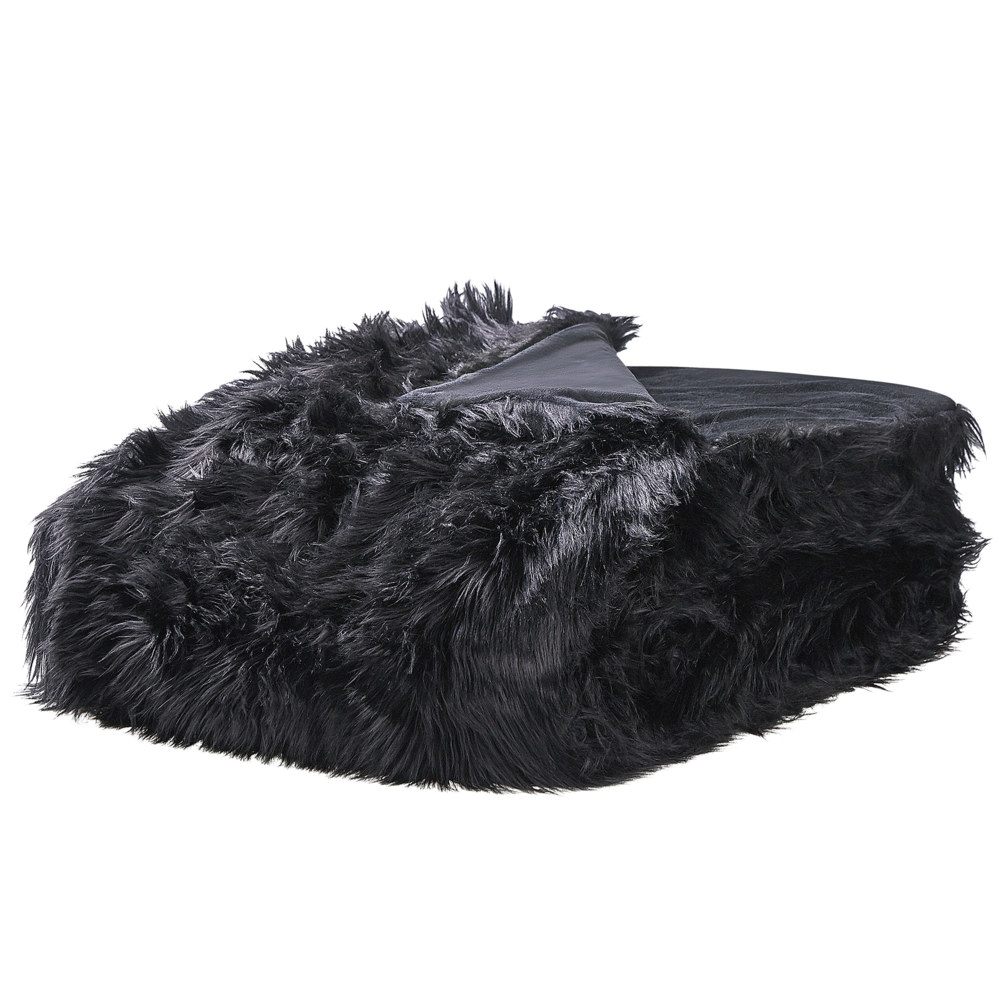 Image of Copriletto Morbido in Pelliccia Sintetica 200 x 220 cm Nero plaid coperta