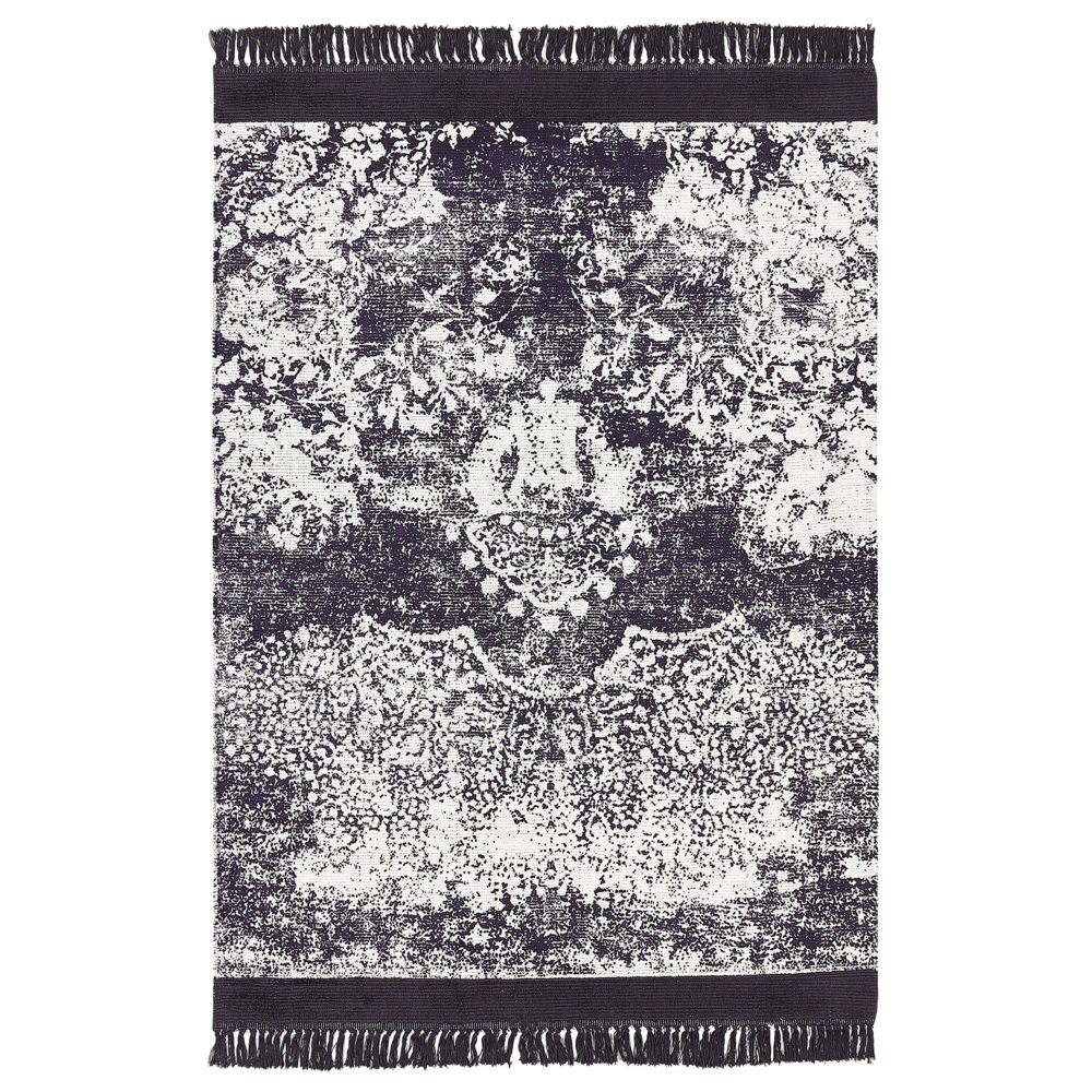 Tappeto vintage in viscosa con frange 160 x 230 cm viola e bianco stile classico e retrò camera da letto soggiorno