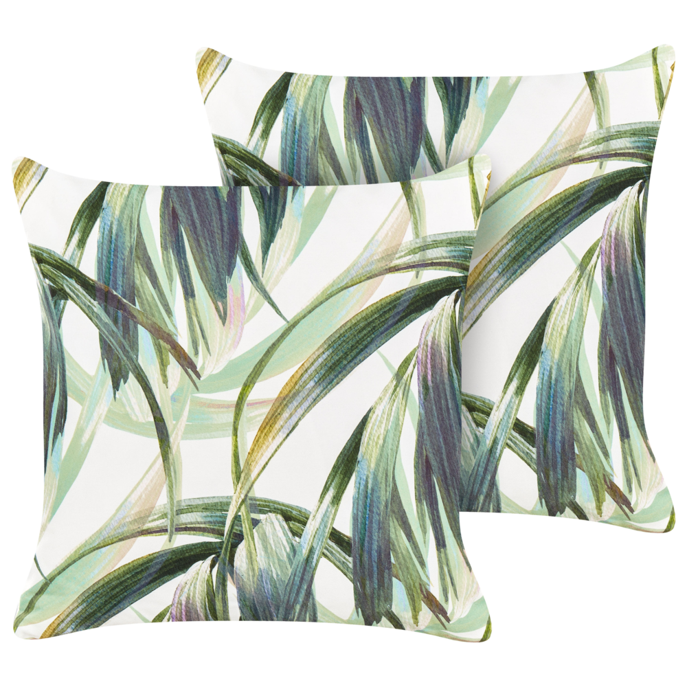 Set di 2 cuscini da giardino in tessuto di poliestere grigio con motivo a foglie 45 x 45 cm resistente all'acqua esterno