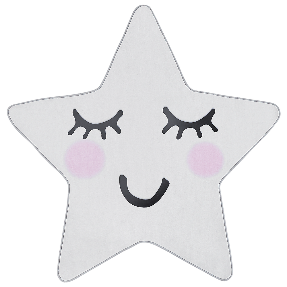 Image of Tappeto bianco 120 x 120 cm a pelo corto a forma di stella per la sala giochi dei bambini