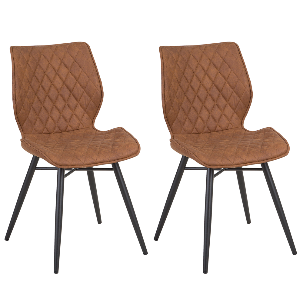 Image of Set di 2 sedie da pranzo con rivestimento in tessuto marrone e gambe in metallo nero stile retrò rustico