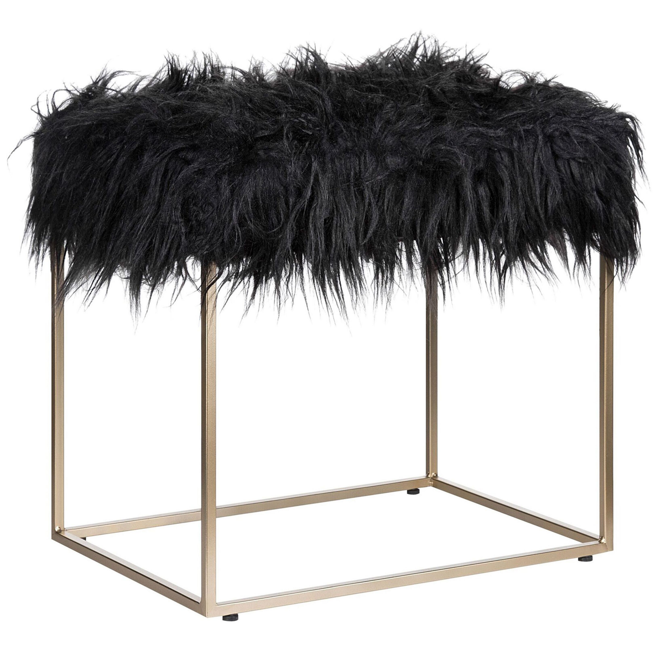Hocker kunstbont zwart MANHATTAN