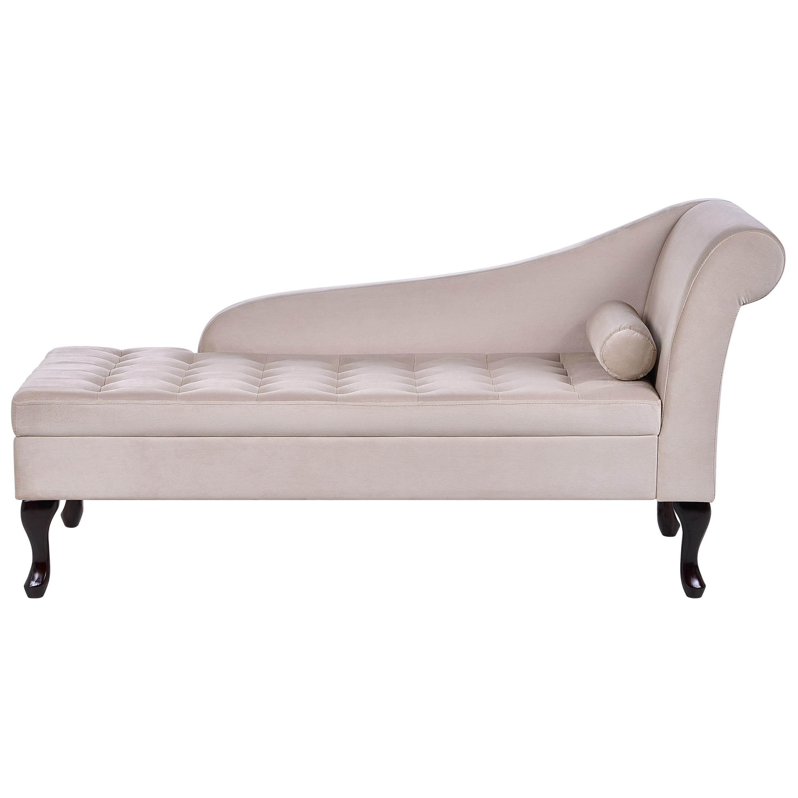 Chaise longue met opbergruimte fluweel beige rechtszijdig PESSAC
