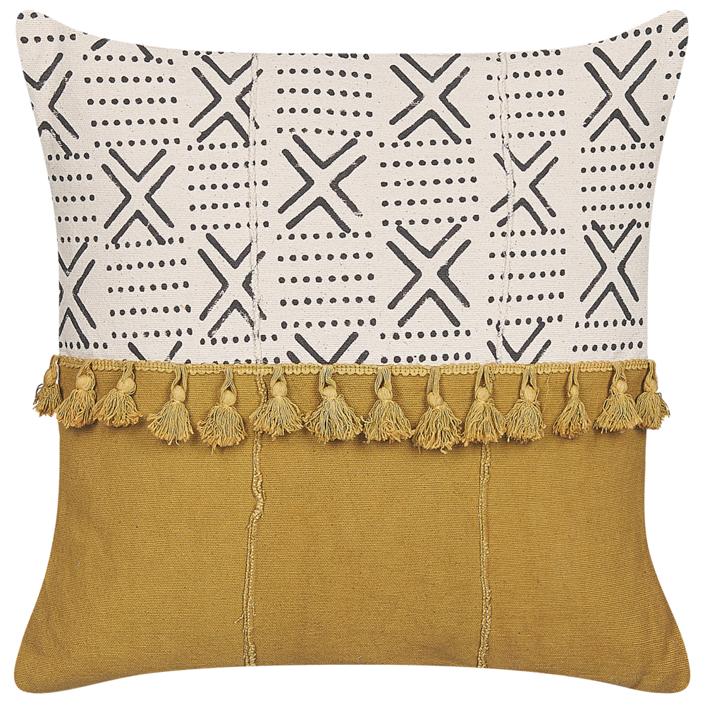 Image of Cuscino decorativo cotone bianco e giallo 45 x 45 cm motivo geometrico stampa blocchi stile boho accessori