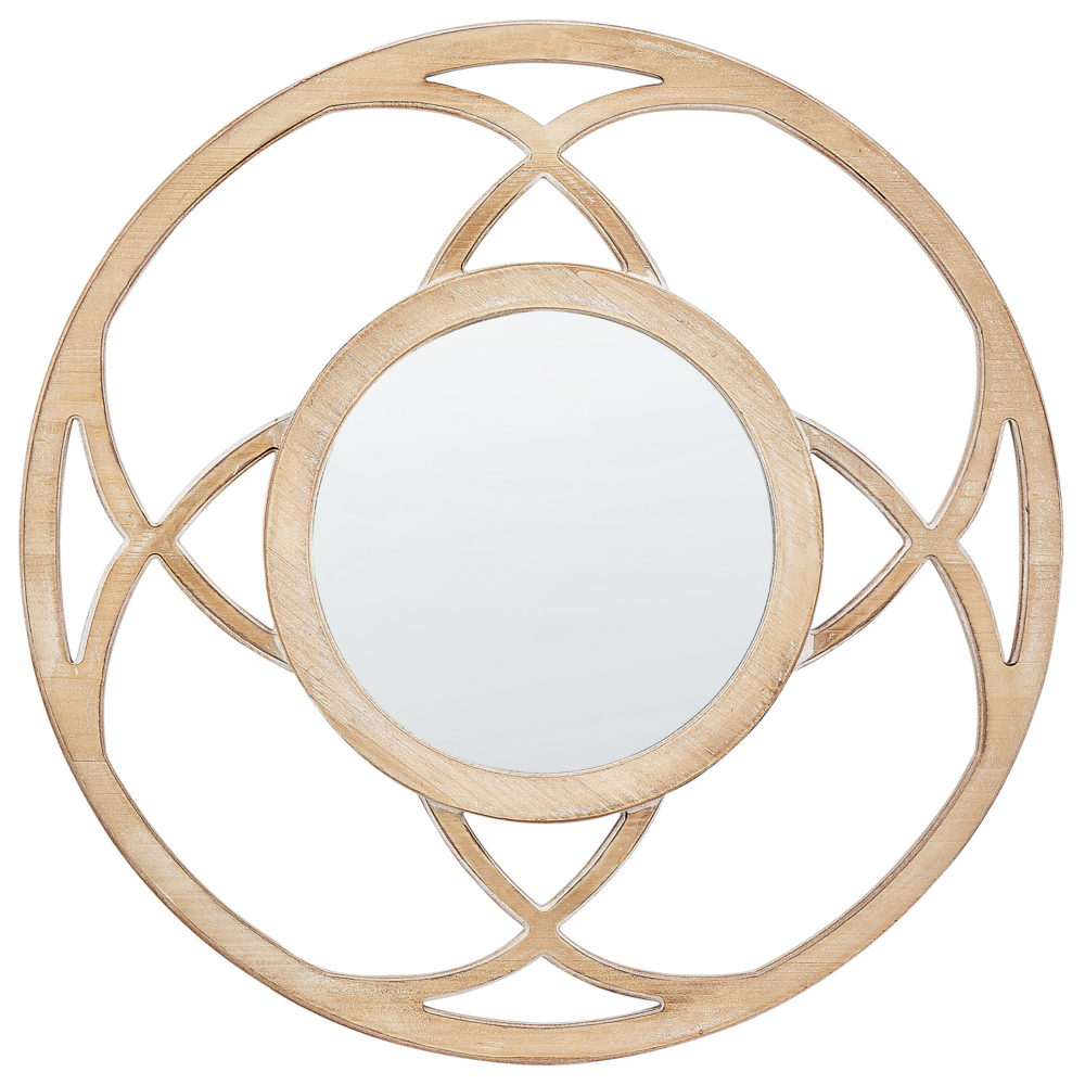 Specchio da parete legno chiaro MDF impiallacciato ø 60 cm Rotondo Decorativo Fatto mano Pezzo arredo Stile scandinavo