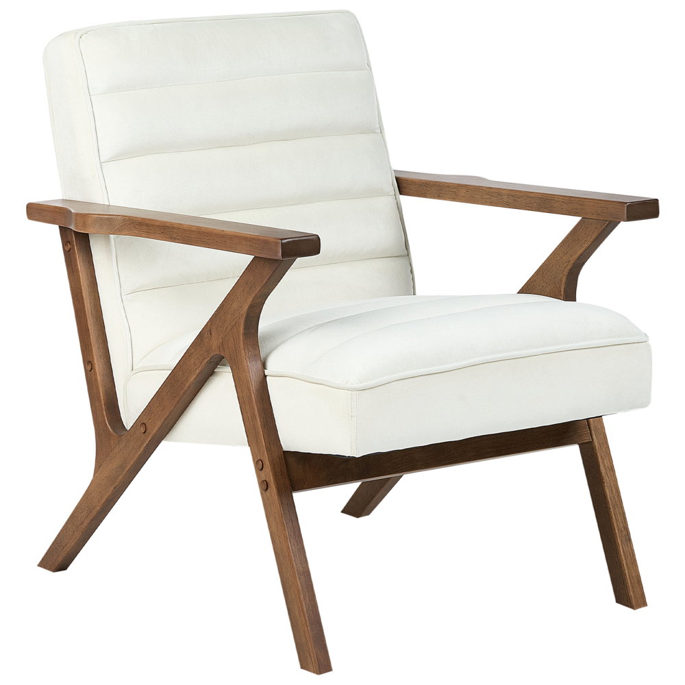 Poltrona Bianco Poliestere Velluto Rivestimenti Design Retrò Struttura in legno Braccioli Soggiorno