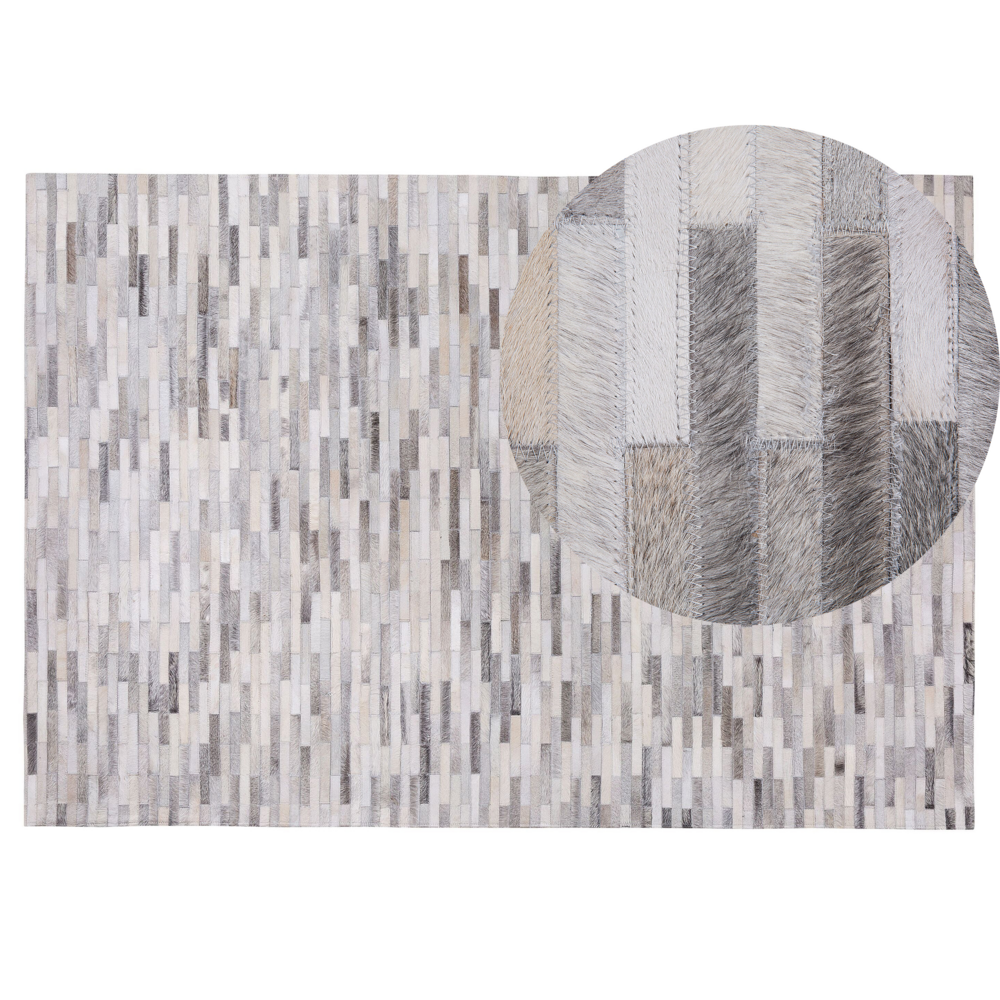 Image of Tappeto tappetino Grigio Pelle 140 x 200 cm Patchwork Pelle Bovina Rettangolare Moderno