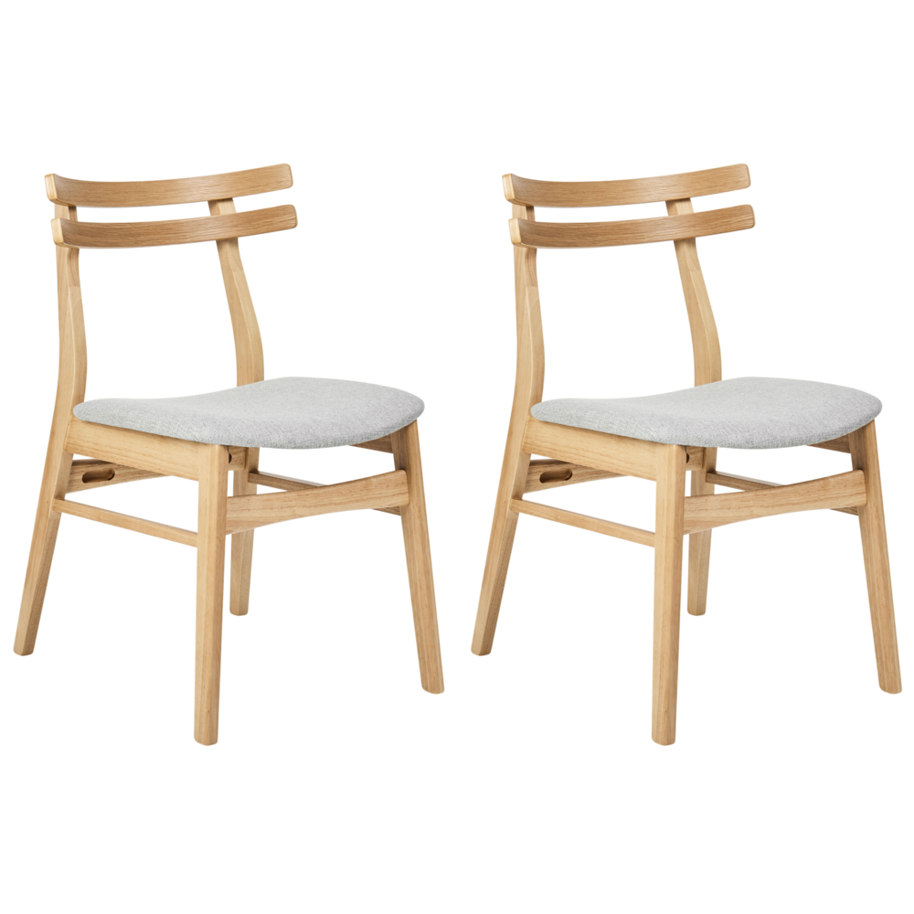 Set di 2 sedie da pranzo in tessuto beige e struttura in legno massiccio chiaro retrò senza braccioli con seduta